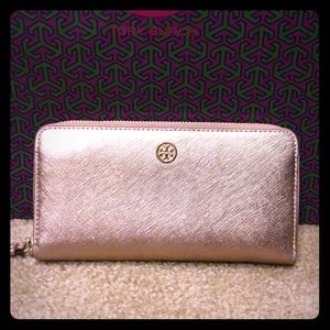 Authentic Tory Burch Rose Gold Metallic Wallet